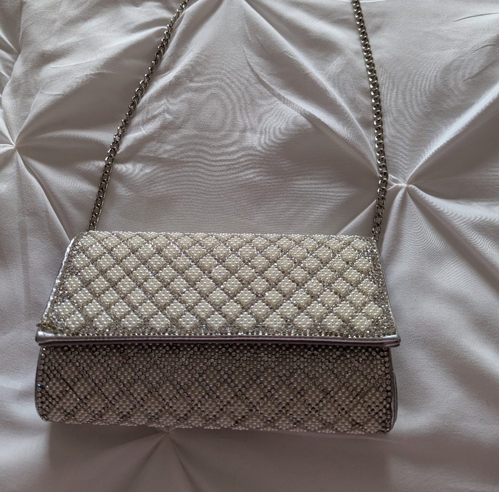 Formal Silver and Cream Handbag